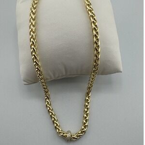 14k Laminated Gold Necklace with Crystal Slider Bead Adjustable Braided Link‎